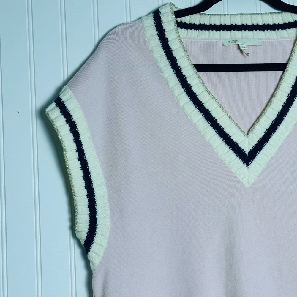 Maje PINK Women's Monette Striped Short Sleeve Edge Sweater Vest US One Size - Picture 12 of 17
